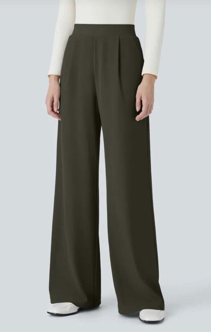 Halara High Waisted Pocket Wide Leg Pants XS Petite Olive Green